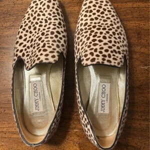 Jimmy Choo calf-hair Leopard-Print Loafers in Tan and Brown with Gold Interior